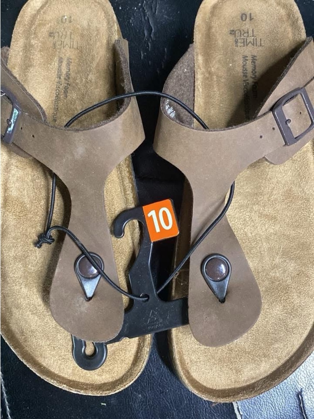 Time and Tru Brown Suede T-Strap Women's Sandals
